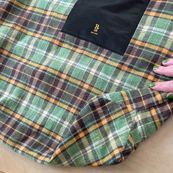 R13 Tote Bag Medium 2 Straps Oversized Flannel 💚 Green Plaid Grunge Street Luxe - Picture 8 of 16
